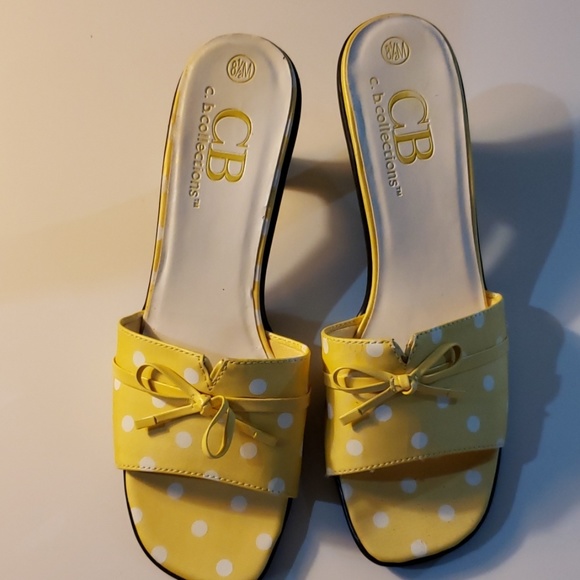 yellow and white polka dot shoes